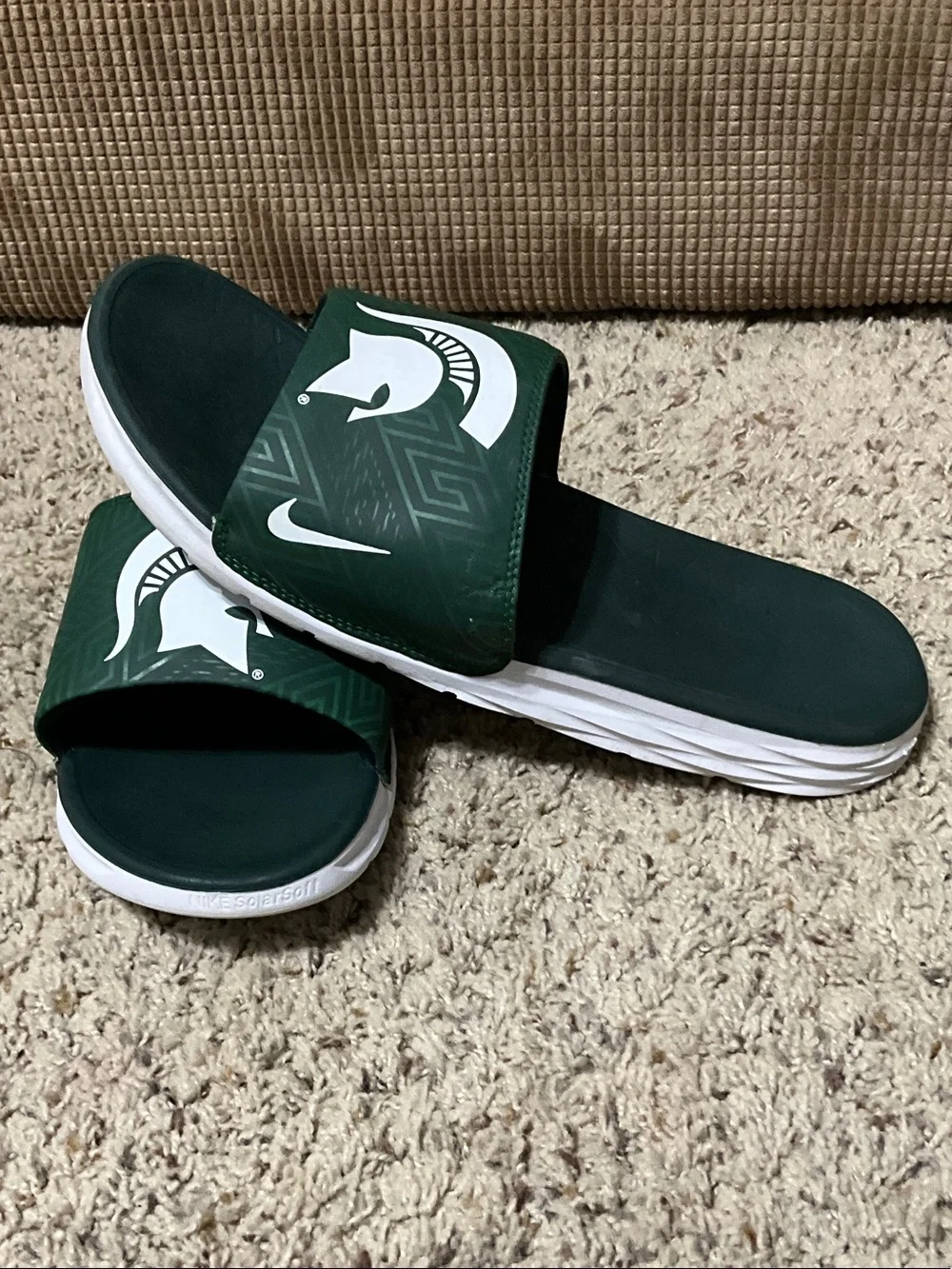 Nike mens Forest Green Slide Sandals with White Sole